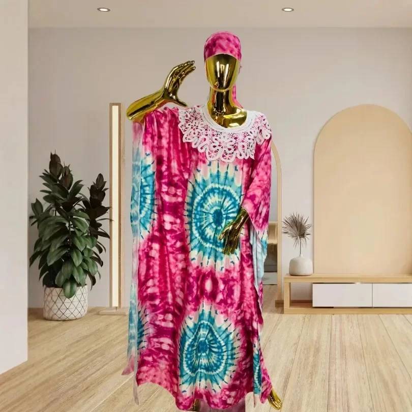 ملابس نسائية مقاس كبير مخصصة من المصنع الأفريقي الماسي بالتفصيل بأكمام تشبه جناح الخفّاش وطباعة فستان فضفاض مناسب W