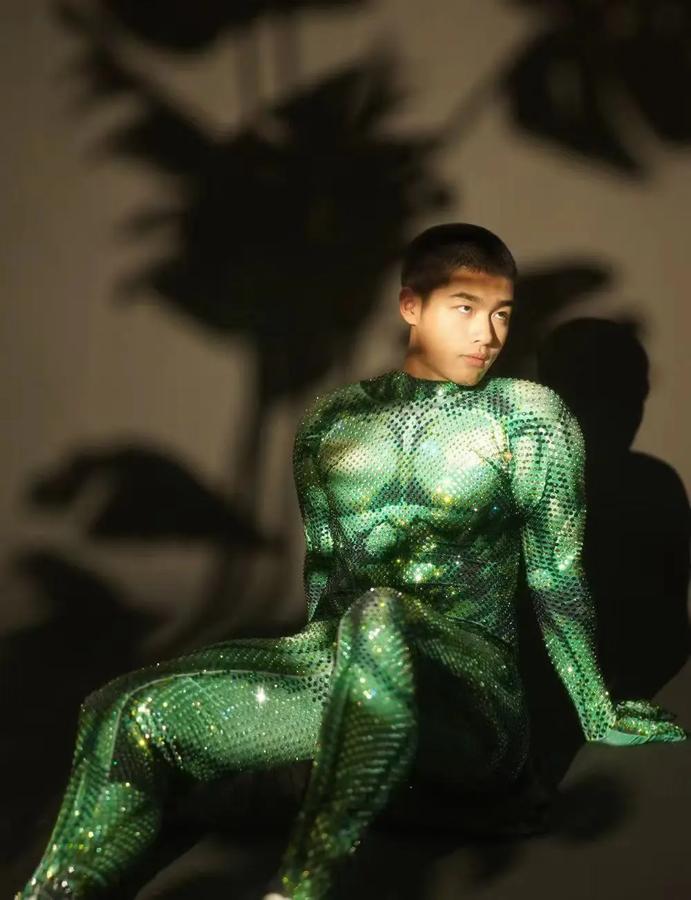 

Shining Crystal ​Muscle Men Jumpsuit Long Sleeves Rhinestones Outfit Evening Celebrate Clothing Birthday Dance Costume Juren