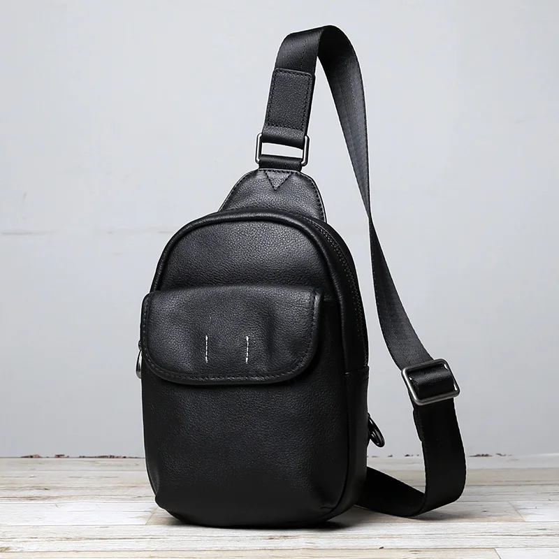 Bolso de pecho de cuero genuino con capa de cabeza de piel de vaca para hombre, bolso de pecho informal Retro, bolso cruzado, a la moda, nuevo