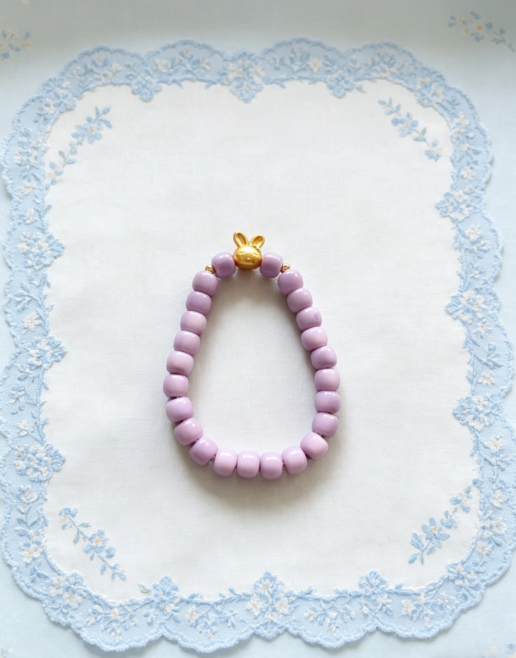 Purple Hainan White Jade Bodhi Bracelet with Bunny Charm view 3