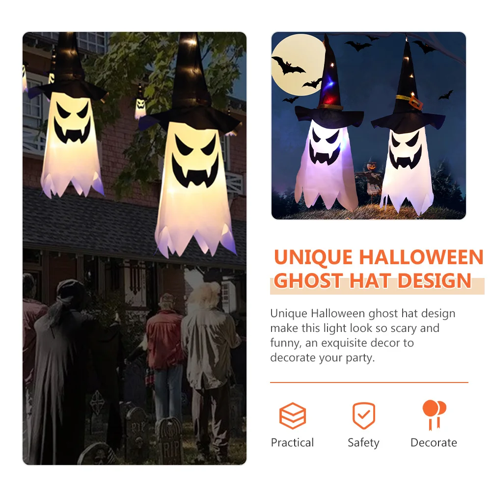 

Vivid Halloween Ghost Hat Lights Hanging Decor for Garden Yard Parties Scary Funny Atmosphere Ghost Lights Hat Light