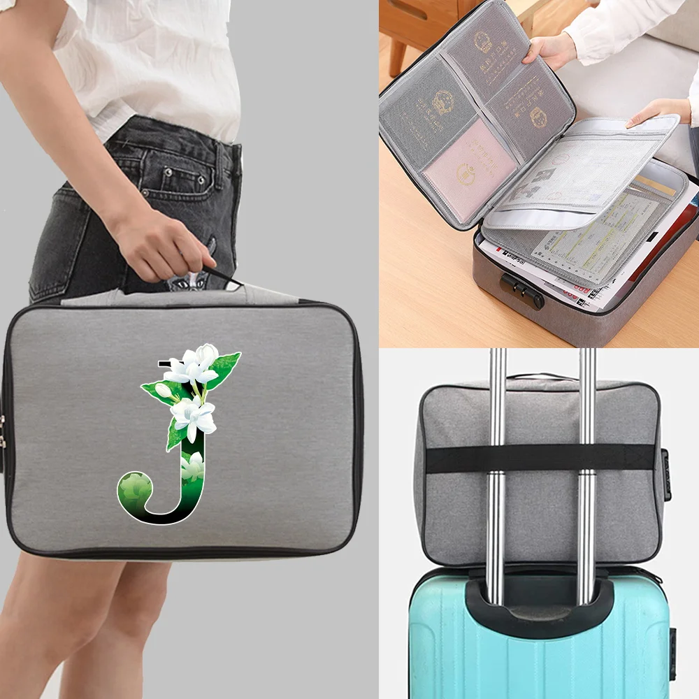 Large Capacity Multi-Layer Document Tickets Storage Bag Certificate Organizer Case Flower Color Letter Print Briefcase with Lock