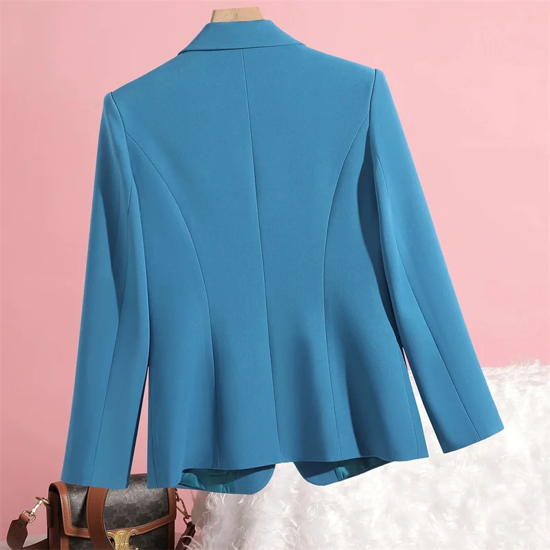 春秋白黒青カジュアル長袖ブレザージャケット女性2025ファッション新作シングルボタンオフィスレディージャケットアウター