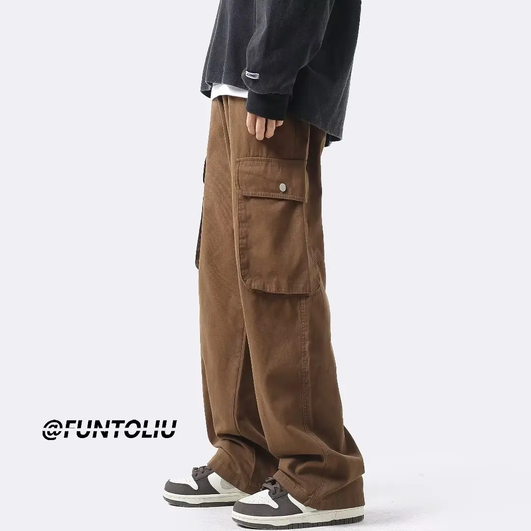 

Японские рабочие брюки из чистого хлопка, мужские свободные повседневные брюки с широкими штанинами, прямые износостойкие рабочие брюки с несколькими штанинами