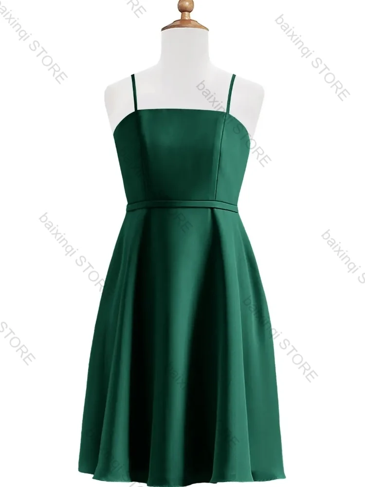 

Green Flower Girl Dress Satin Suspenders Can Custom Color Short Skirt Sale Low Price Child Birthday Elegant Evening Party Dress