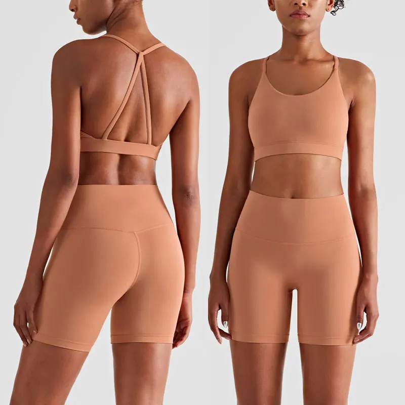 Sommer 2-teiliges Yoga-Shorts-Set, hochelastisch, stoßfest, atmungsaktiv, Yoga-Top, High-Waist-Hip-Lift-Yoga-Shorts, Freizeit-Gym-Anzug