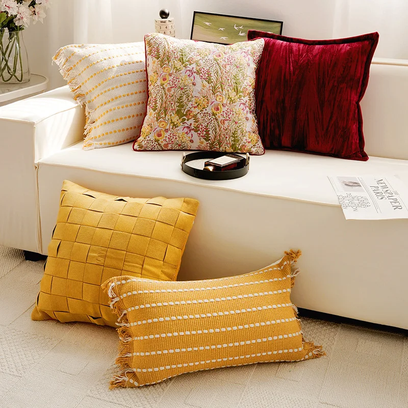 

Simple and High-end French Cream Red and Yellow Throw Pillow Medieval Cushion Sofa Throw Pillow Cover Bay Window Bed Pillow