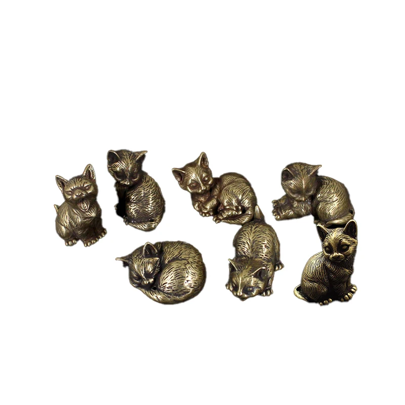 Retro Small Cat Brass Metal Statue Ornament Animal Figurines Figurine House Decoration Office Desktop Ornaments Mini Statue