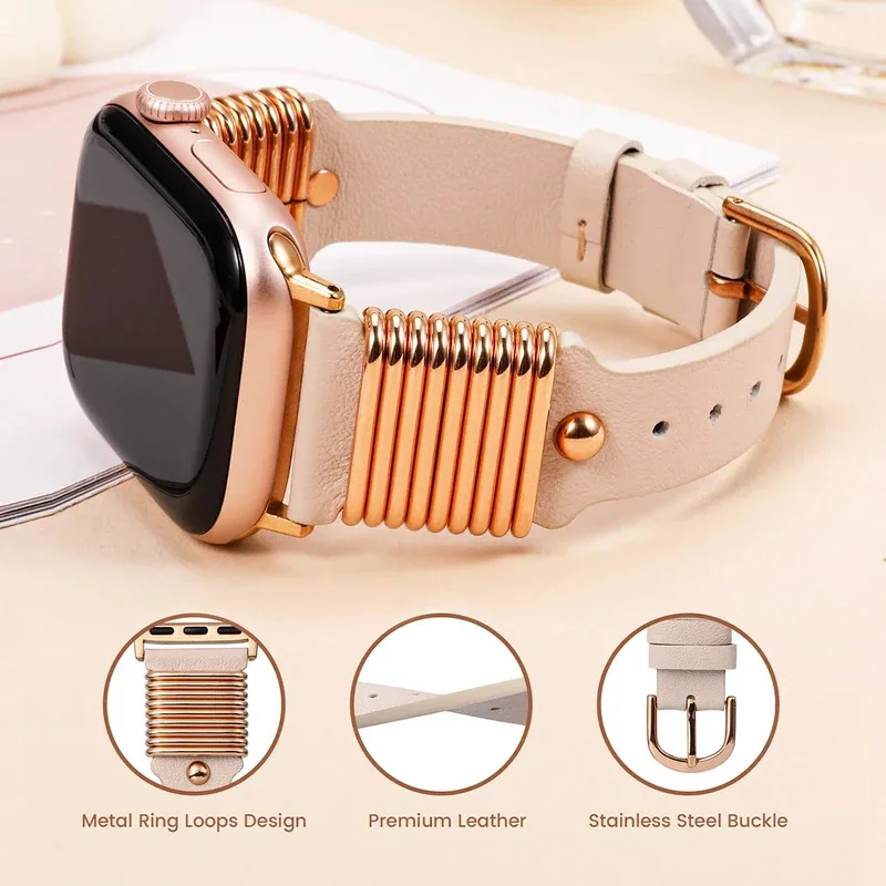 متوافق مع ساعة ابل 38/40/41/42/44/45/46/49 ملم، أشرطة حلقية معدنية. سلسلة iWatch 10, 9, 8, 7, 6, 5, 4, 3, 2, 1