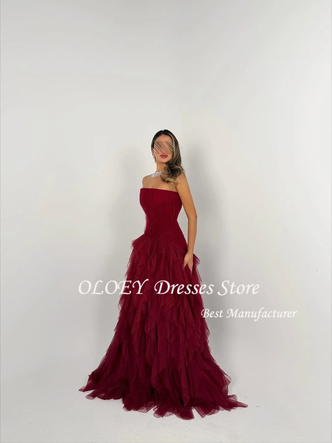 OLOEY フリル プロムドレス パーティードレス チュール A ライン イブニングドレス セレブドレス Vestidos カスタマイズされた特別な日のドレス