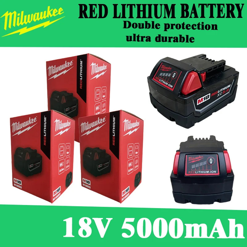 

Milwaukee M18 REDLITHIUM-ION battery 18V 5Ah Compatible with 200+ M18 Tools with Fuel Gauge Anti-Overload Water-Resistant Design