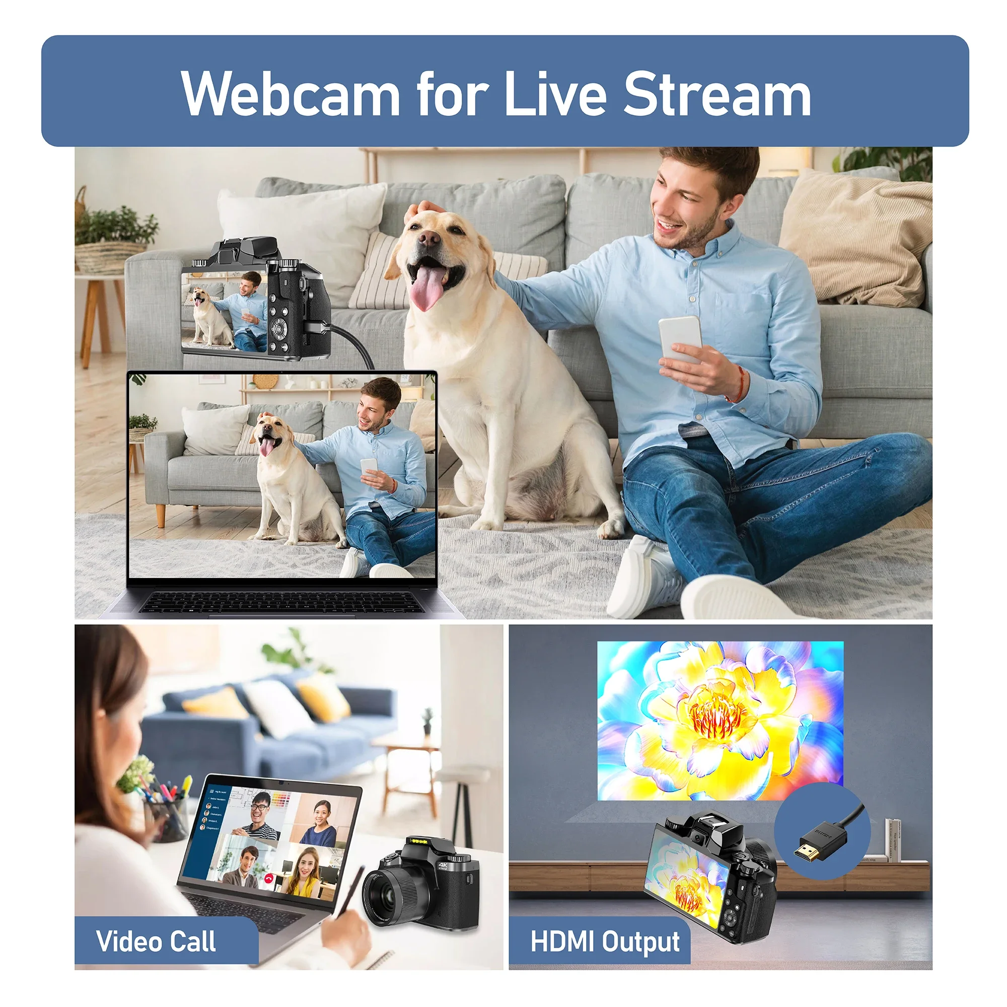 كاميرات صور رقمية 64 ميجابكسل SLR DSLR للتصوير الفوتوغرافي التركيز التلقائي 4K 60FPS كاميرا فيديو مدونة فيديو 4 بوصة شاشة تعمل باللمس كاميرا ويب يوتيوب البث المباشر