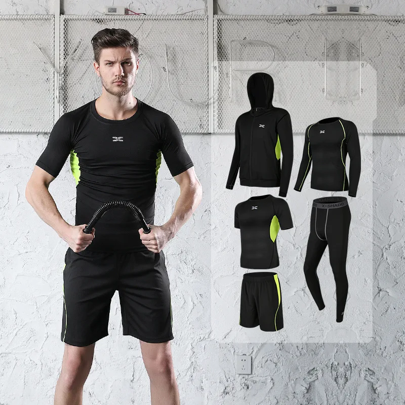 

5 Pcs/Set Mens Tracksuit Gym Fitness Compression Sports Suit Clothes Running Jogging Training Wear Exercise Workout Tights