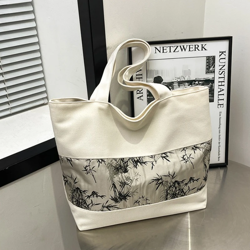 

Casual Chinese Style Women's Canvas Shoulder Bags Large Capacity Versatile Ladies Handbags Tote Commuter Female Shopping Bag
