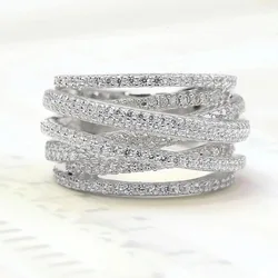 Luxury Female Rings 925 Sterling Silver Multi Layered Cross Ring for Women Micro Inlaid Zircon Promise Love Engagement Jewelry