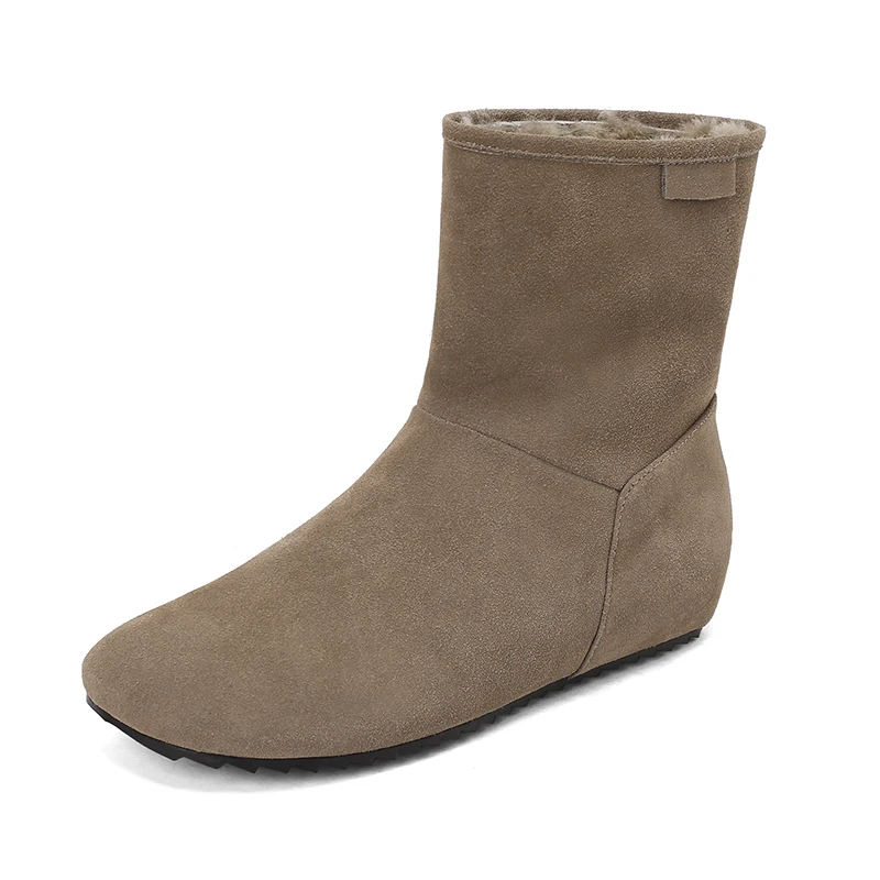 

Womens Snow Boots Round Toe Cowsuede Ladies Shoes 3 CM Real Leather Wool Inner Winter Botas Fashion Girls Short Ankle Boots