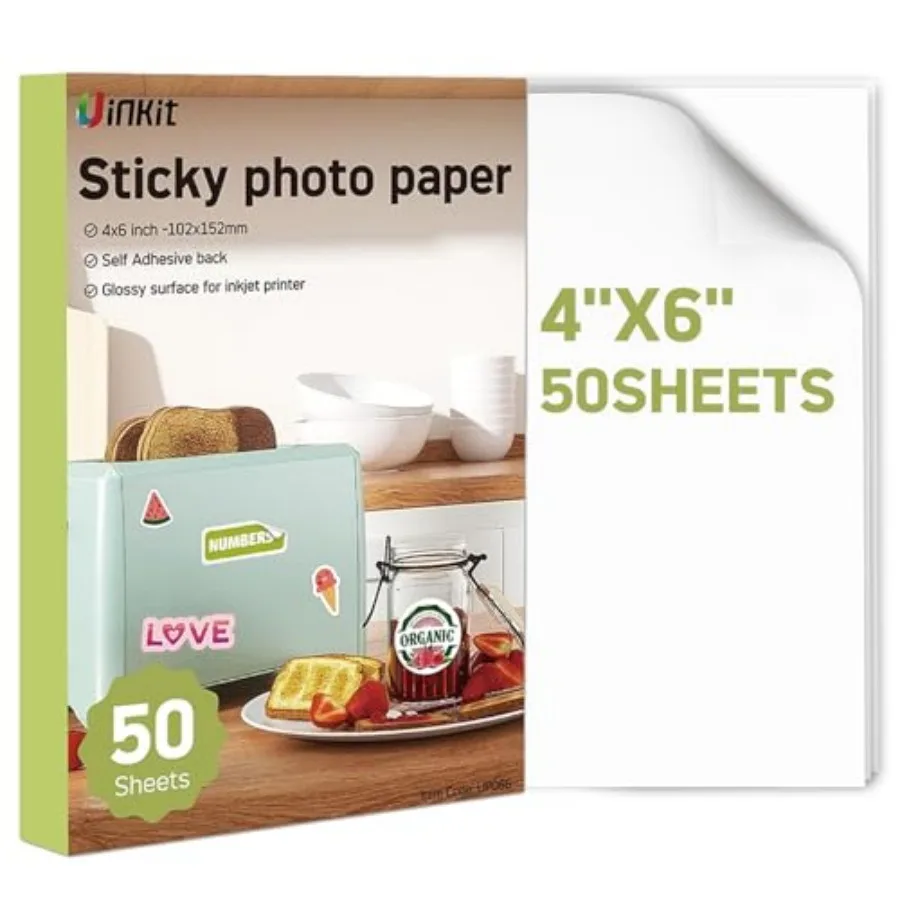 Glossy Sticker Paper for Inkjet Printer, 4 x 6 Inch sheets 135Gsm 6.5Mil Printable Self Adhesive Photo Paper Priner Sticker Pap