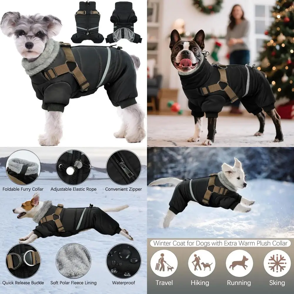 

Зимняя куртка Black Dog со светоотражающей шлейкой, водонепроницаемый комбинезон для собак мелких и средних пород, идеально подходит для походов в холодную погоду, в наличии