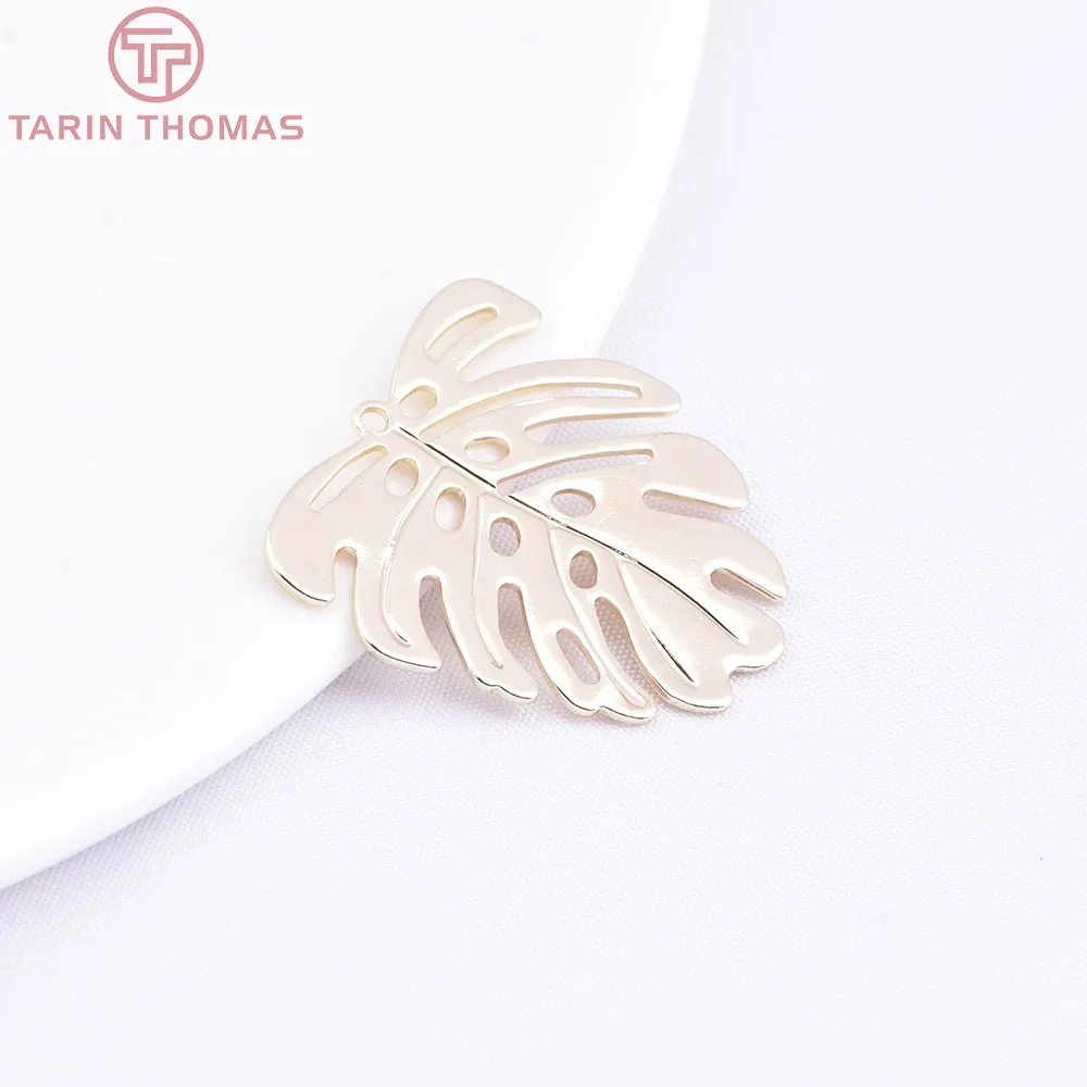 (10525) 10PCS 21x22MM 24K Gold Color Brass Monstera Leaf Shaped Pendants High Quality DIY Jewelry Making Findings Accessories