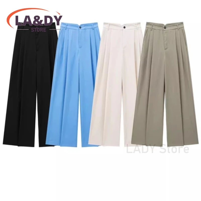 Pant Women 2024 Spring Summer Fashion Versatile Loose Simple Wide Leg Pants Female Solid Color High Waist Casual Trousers