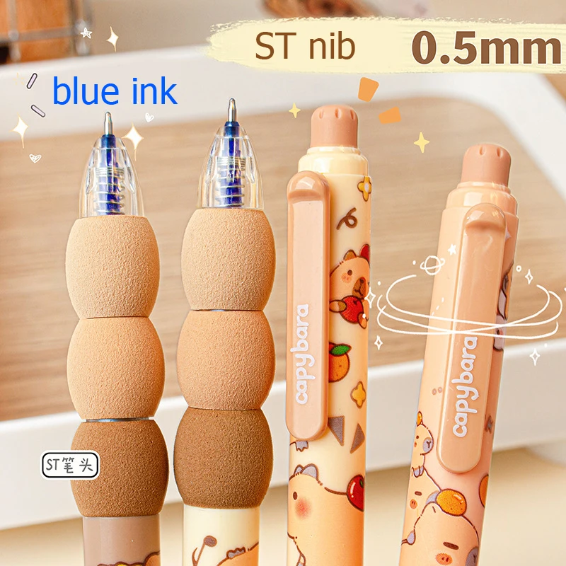 4pcs Kawaii Capybara Erasable Pen Blue Ink Soft Pen Grip Writing Smooth Elegant Pens Office Accessories Aesthetic Stationery