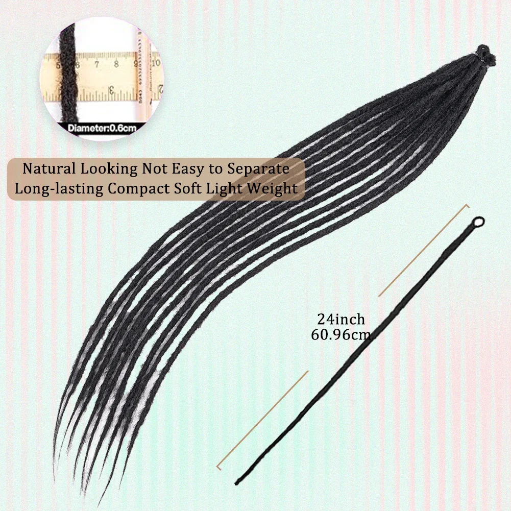 ملحقات دريدلوك الاصطناعية 10 جذر/حزمة الهبي ذات نهاية واحدة ملحقات أومبير لوك 24 بوصة شعر كروشيه على طراز الريغي #3