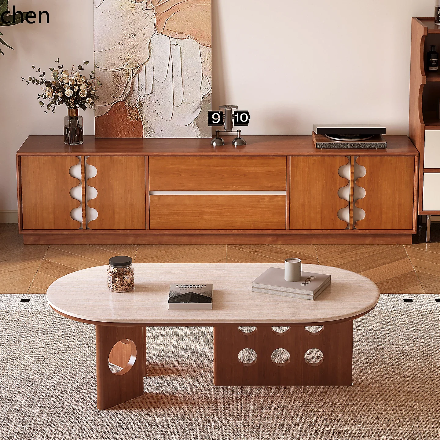 

solid wood TV cabinet living room home floor cabinet retro furniture combination