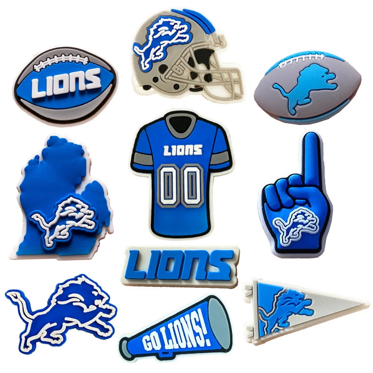 10pcs Football Shoe Charm for Clogs Bubble Slides Sandals PVC Decorations Accessories Lions Series for Gifts Party Favor
