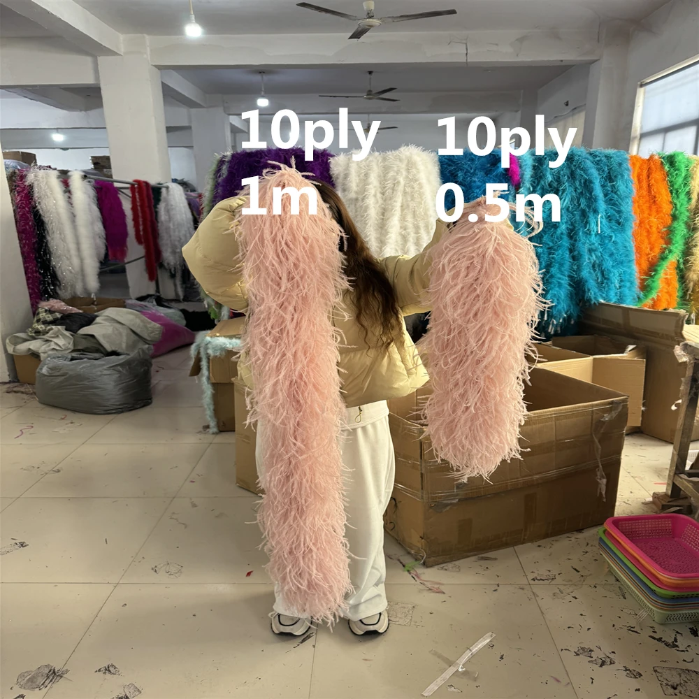Customized 10Ply Fluffy Ostrich feather boa 0.5 1 1.5 2 3M Long Pluma Boa Scarf for Costume Wedding Clothing Sewing Accessory