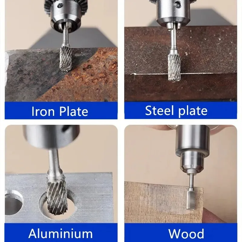 10pcs Carbide Burr Set, Hard Alloy Tungsten Steel Double Cut Rotary File Milling Cutter Head, Woodworking Grinding Carvin