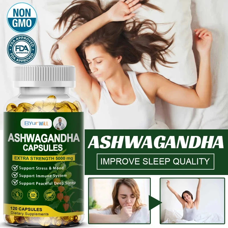 ByurWill Pure KSM 66 Ashwagandha Root Extract Capsules 5000mg Supplement Help Stress, Focus, Brain, Energy Support Sleep Health