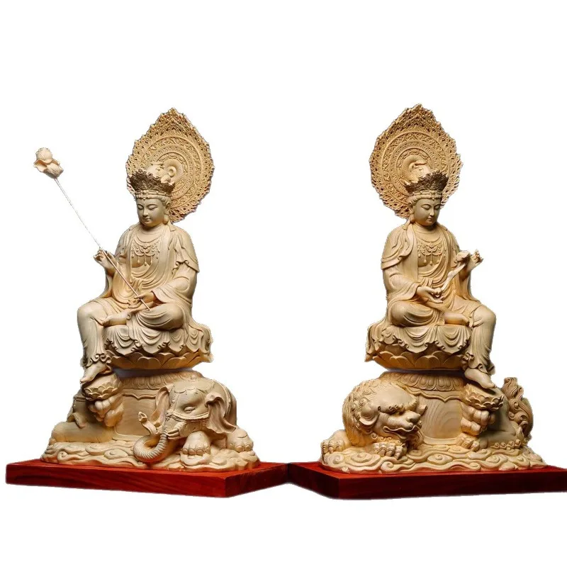 Manjushri Puxian Bodhisattva home worship god wood carving ornament zodiac guardian god to protect peace