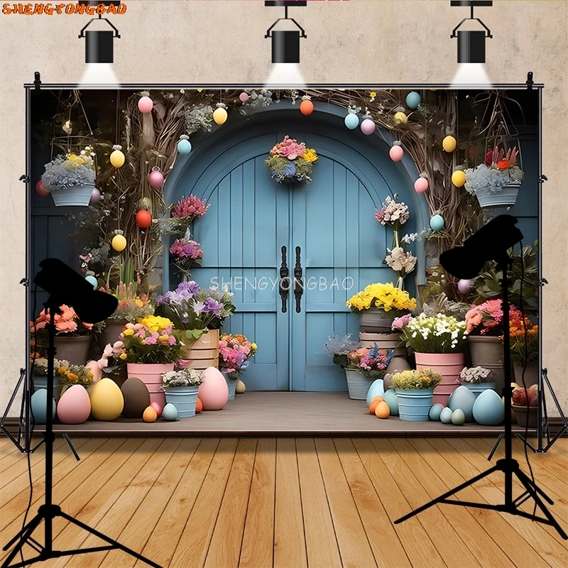 SHENGYONGBAO Easter Day Digital Photography Backdrops Props Rabbit Flowers Arch Doors Maternity Photo Studio Background YH-04