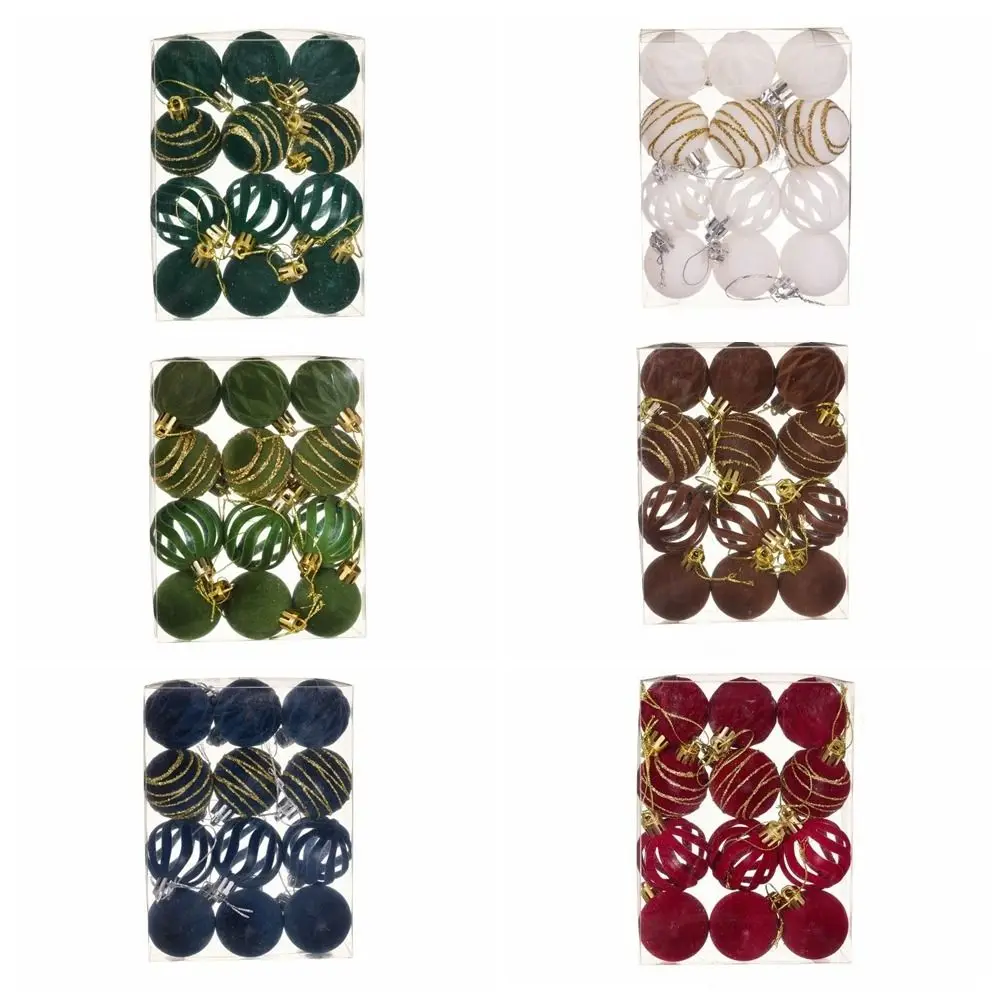 12pcs/Set Hiasan Bola Natal 4CM Berkilau Beludru, Perlengkapan Pohon Natal, Bola Natal Plastik Berlapis Bulu, Dekorasi Karangan Bunga Natal
