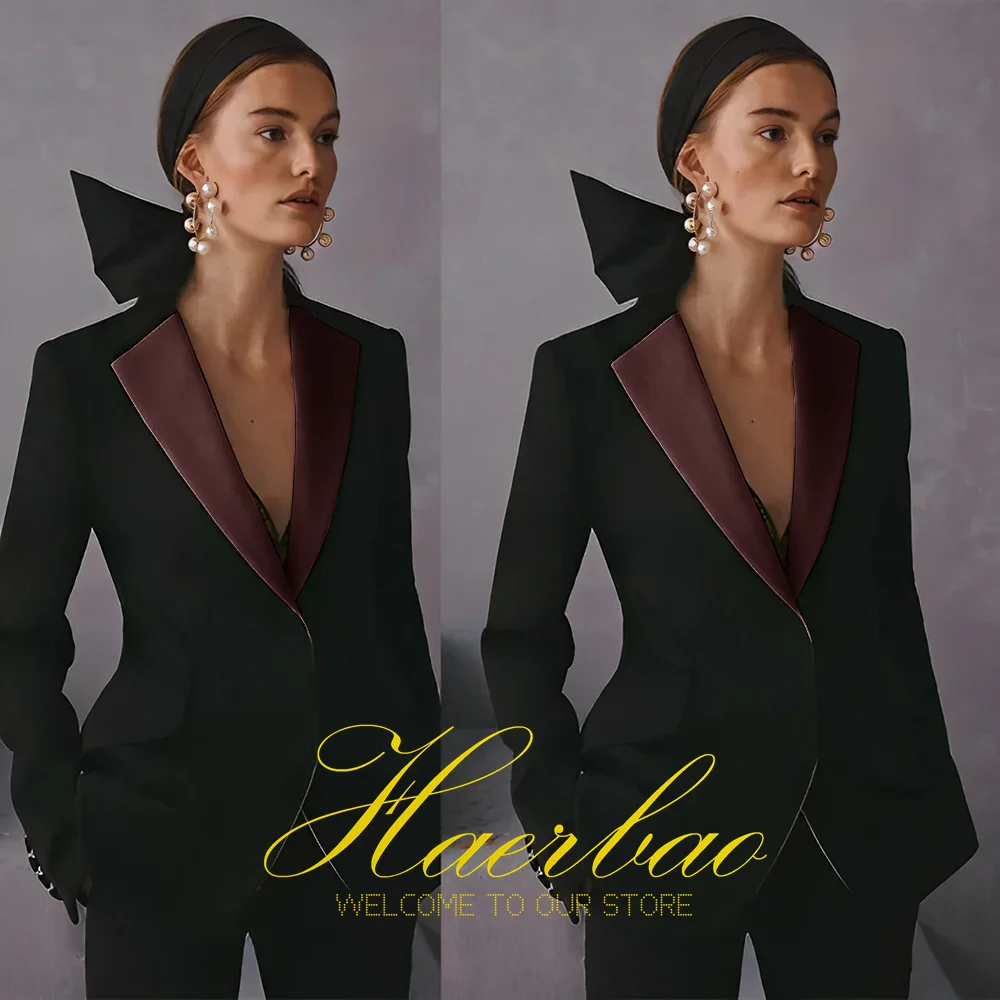 Traje negro ajustado para mujer, chaqueta con solapa con muescas, vestido de novia formal, vestido de mamá, traje de tamaño personalizado, conjunto