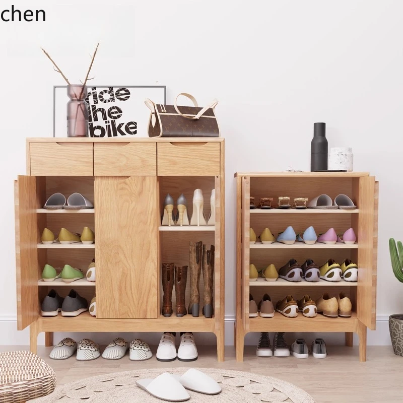 Meuble à chaussures moderne et minimaliste en chêne massif pour salon, combinaison de meubles d'entrée