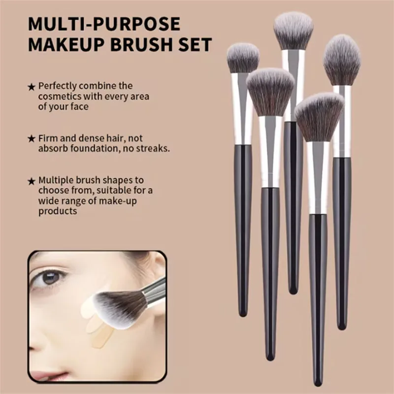 4/5Pcs Makeup Brushes Set Soft Synthetic Bristles Flame Angled Round Head Blush Foundation Highlighter Blending Cosmetic Tools