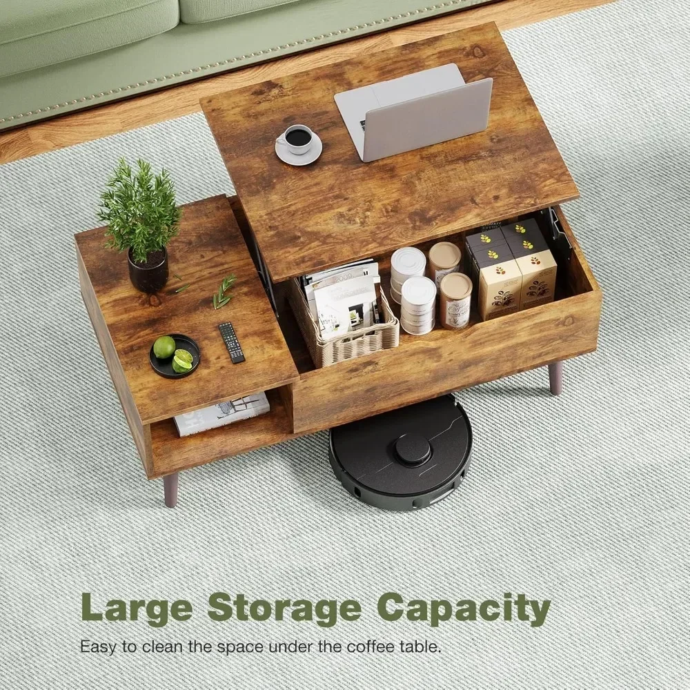 

t Современный журнальный столик с подъемным верхом, деревянная мебель с полкой для хранения и потайным отделением для гостиной, офиса, ржаво-коричневый