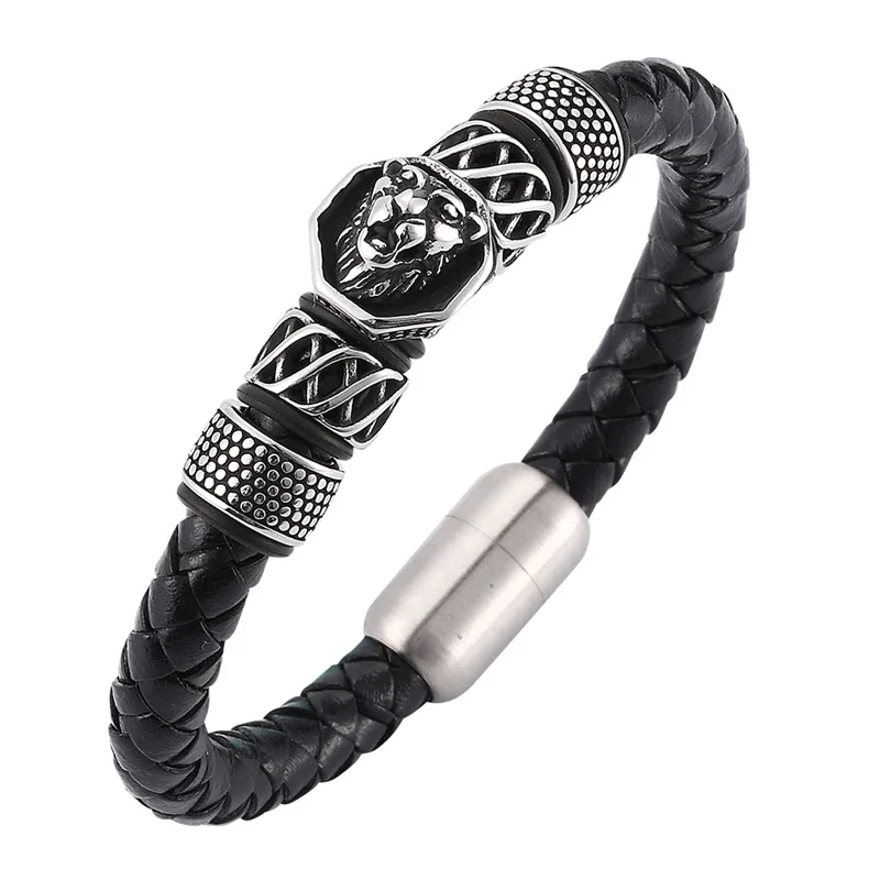 Fashion Lion King Stainless Steel Braided Chain Bracelet Domineering Men\\'s Rock Wristband Lion Head Jewelry BB0077