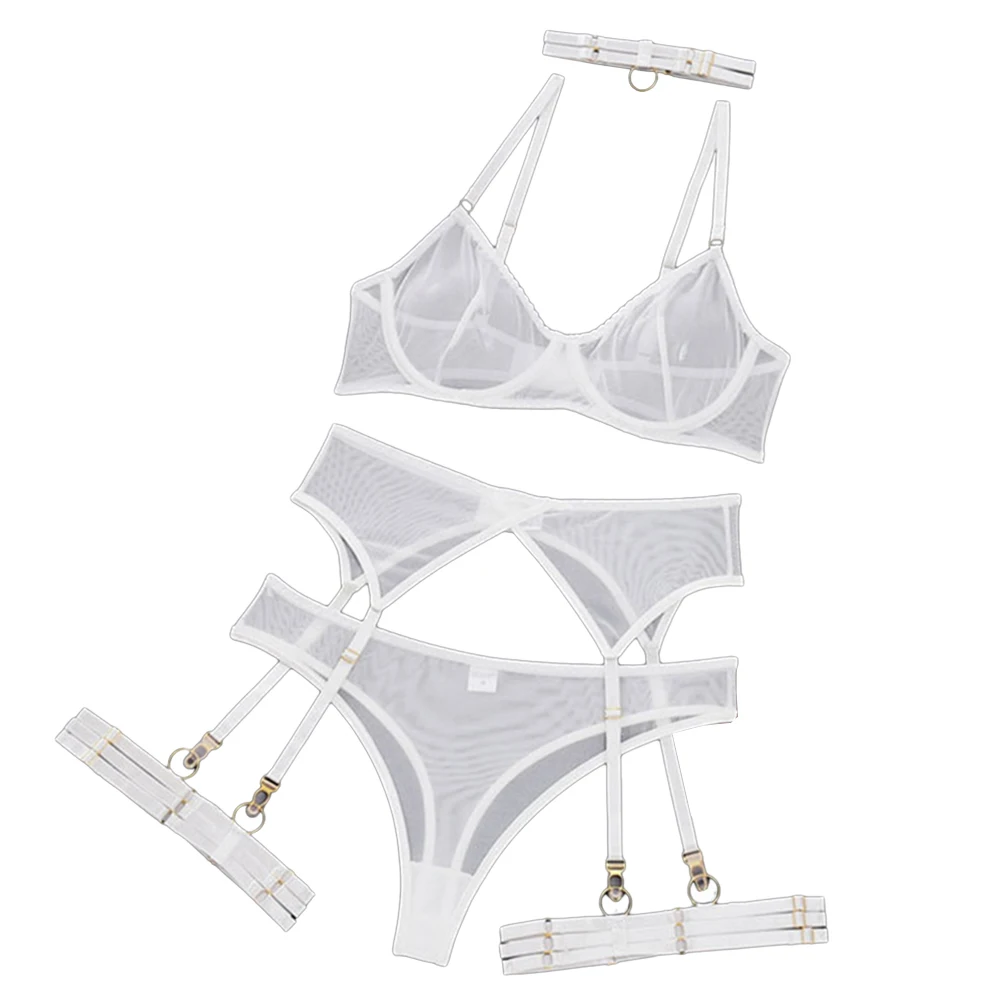 

Сексуальный женский комплект нижнего белья, ультратонкий прозрачный кружевной прозрачный бюстгальтер с Т-образной спинкой, бикини, стринги, однотонная легкая одежда для сна, эротическая ночная рубашка