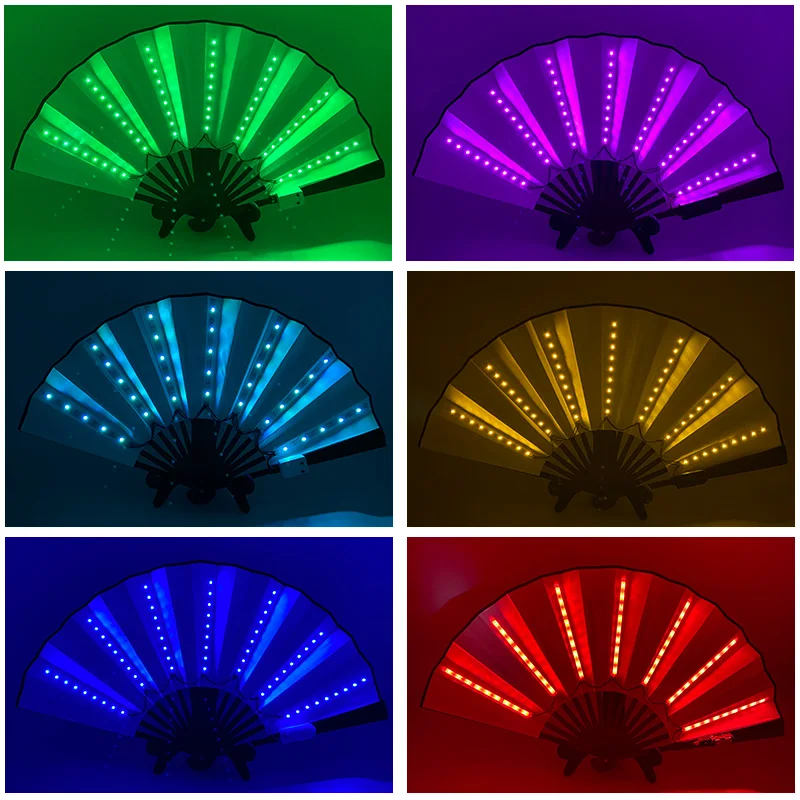 Foldable Colorful Dance Light Fan LED Glowing Luminous Handheld fan Stage Performance Props DJ Show Concert support Supplies