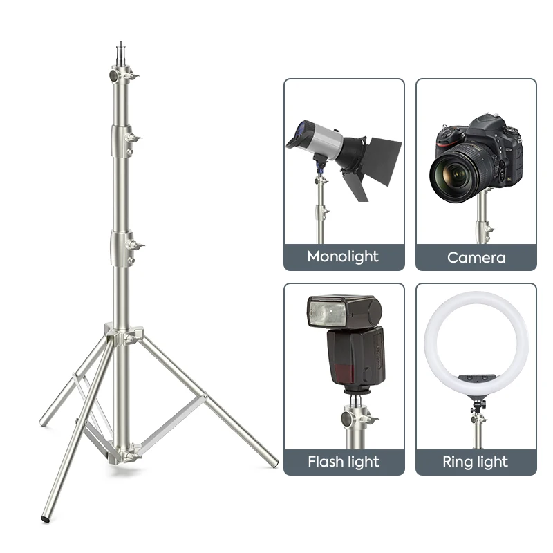 1Pack 9.5ft/2.9m Stainless Steel Photo Tripod Stand Video Light Stand Spring Cushioned Heavy Duty Tripod for Photography Studio