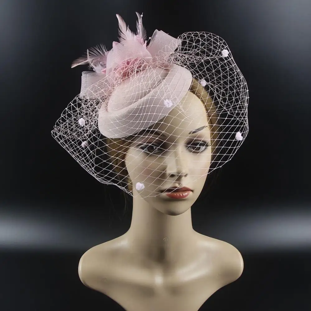 Women Cocktail Tea Party Feathers Sinamay Mesh Flower Fascinators Hat Fedoras Hat Hair Clip Headband
