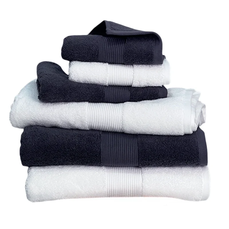 70 * 140cm premium cotton bath towel is a soft, fluffy, and super absorbent gift for five-star hotel bathrooms. 3pcs white gray