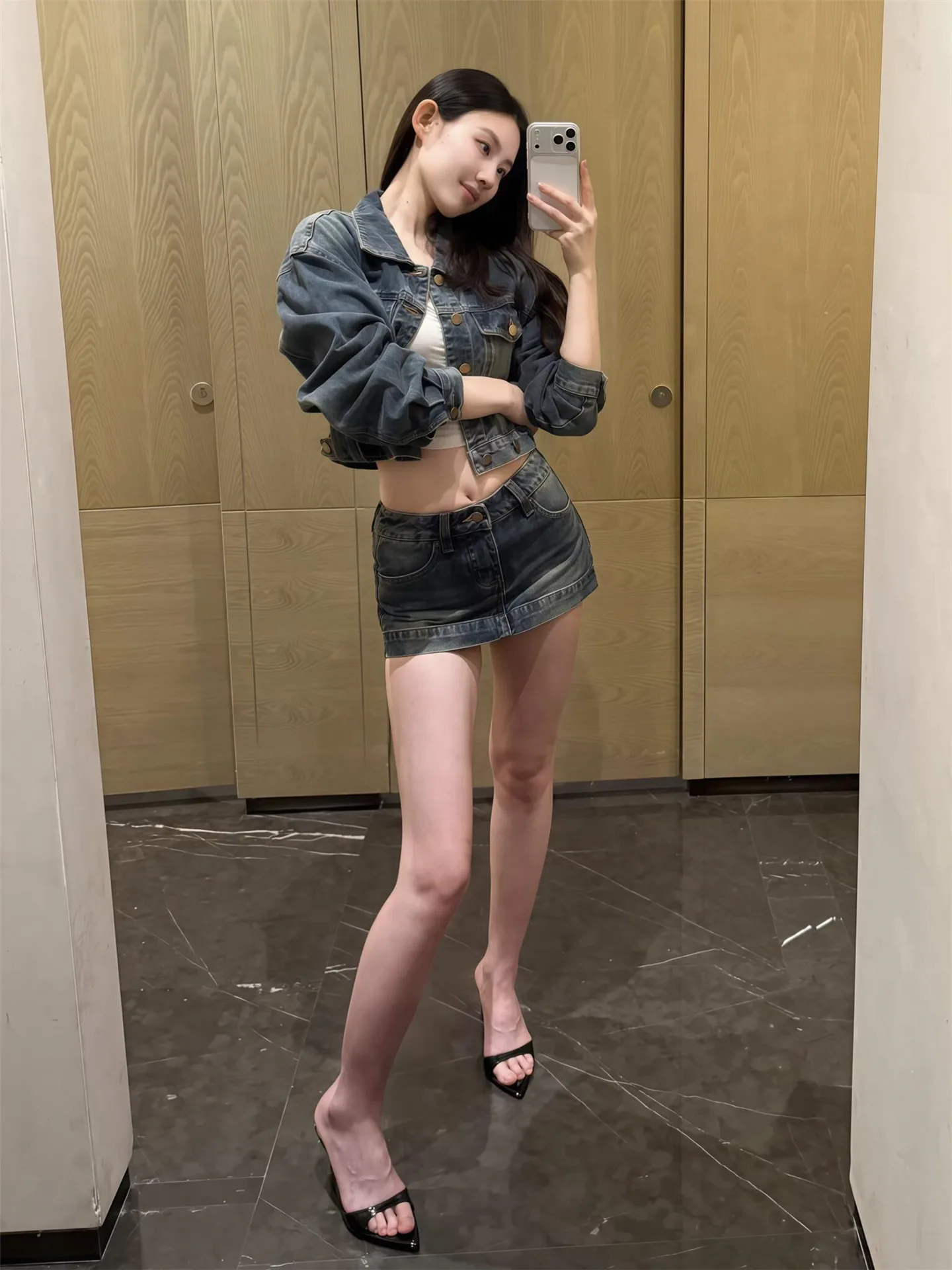 Retro Low Waist Blue Denim Short Skirt Women's Slim Fit Washed out Summer  Skirt Pants Cotton Casual A-Line Skirt