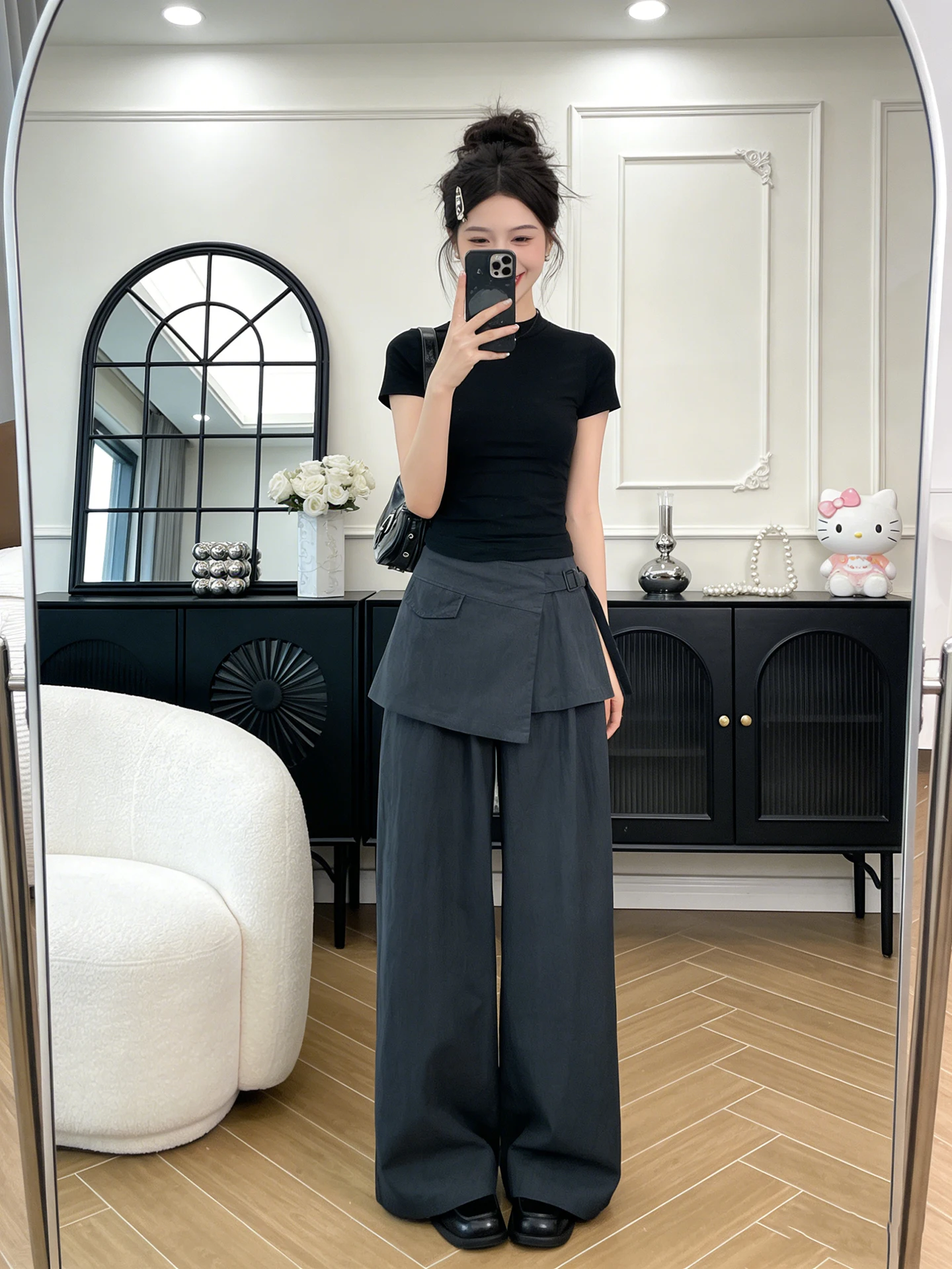 

Кобальтово-синие рабочие брюки женские с высокой талией, прямые, струящиеся, элегантные, летние, новинка, широкие брюки-костюм