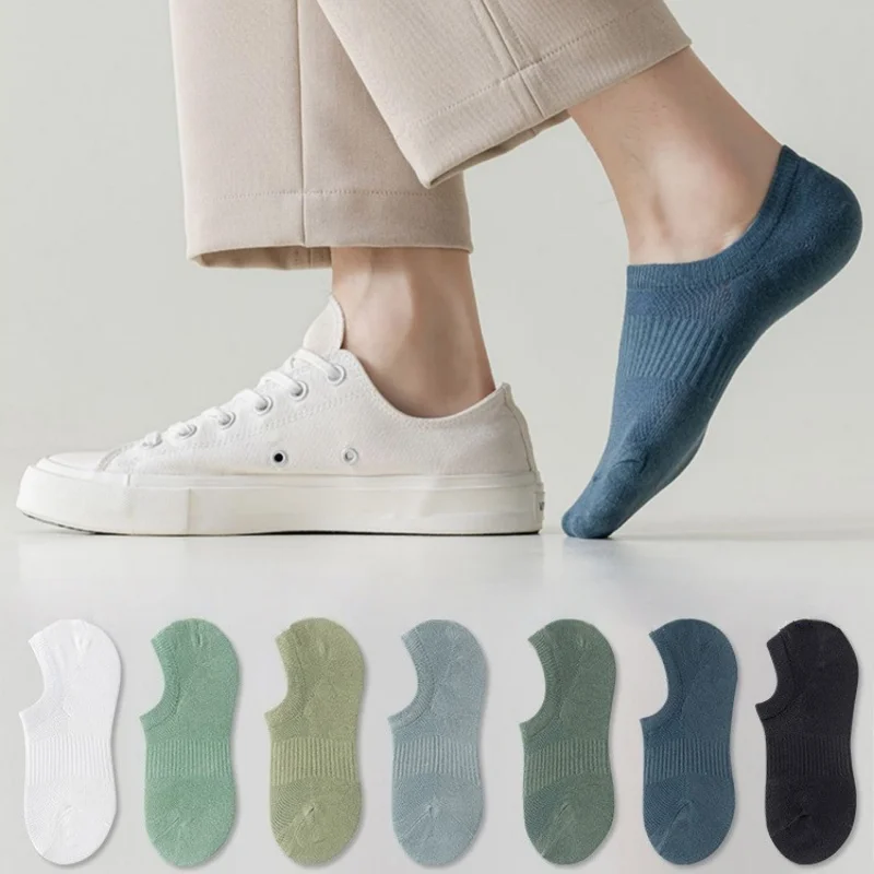 

1/4/7 пар мужских хлопковых носков-невидимки с силиконовой ручкой, легкие невидимые носки с низким вырезом, весенне-летние нескользящие носки до щиколотки