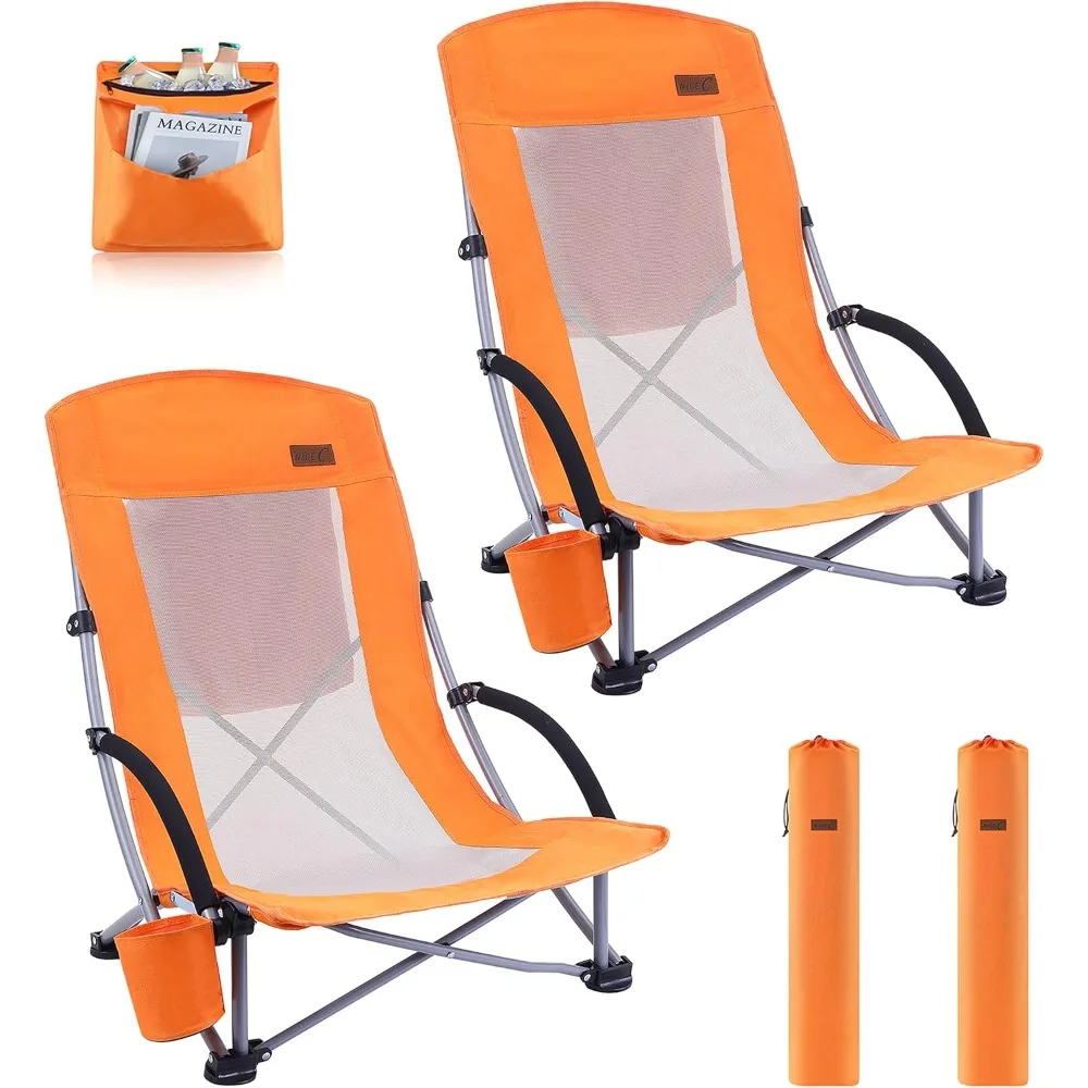 

Beach Chair, Beach Chairs for Adults 2 Pack w/Cooler Compact High Back, Cup Holder & Carry Bag & Heavy Duty Outdoor, Camping, B