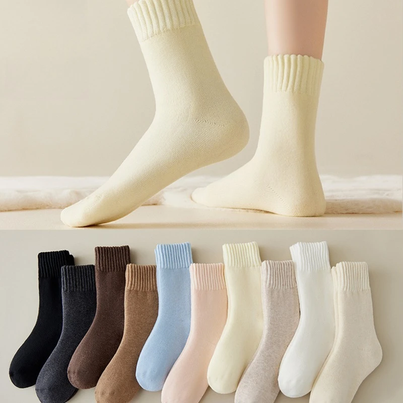1 Pair Women's Fleece Thickened Long Socks for Fall Winter Thermal School Socks Set for Women Korean Style Warm Socks for Girls