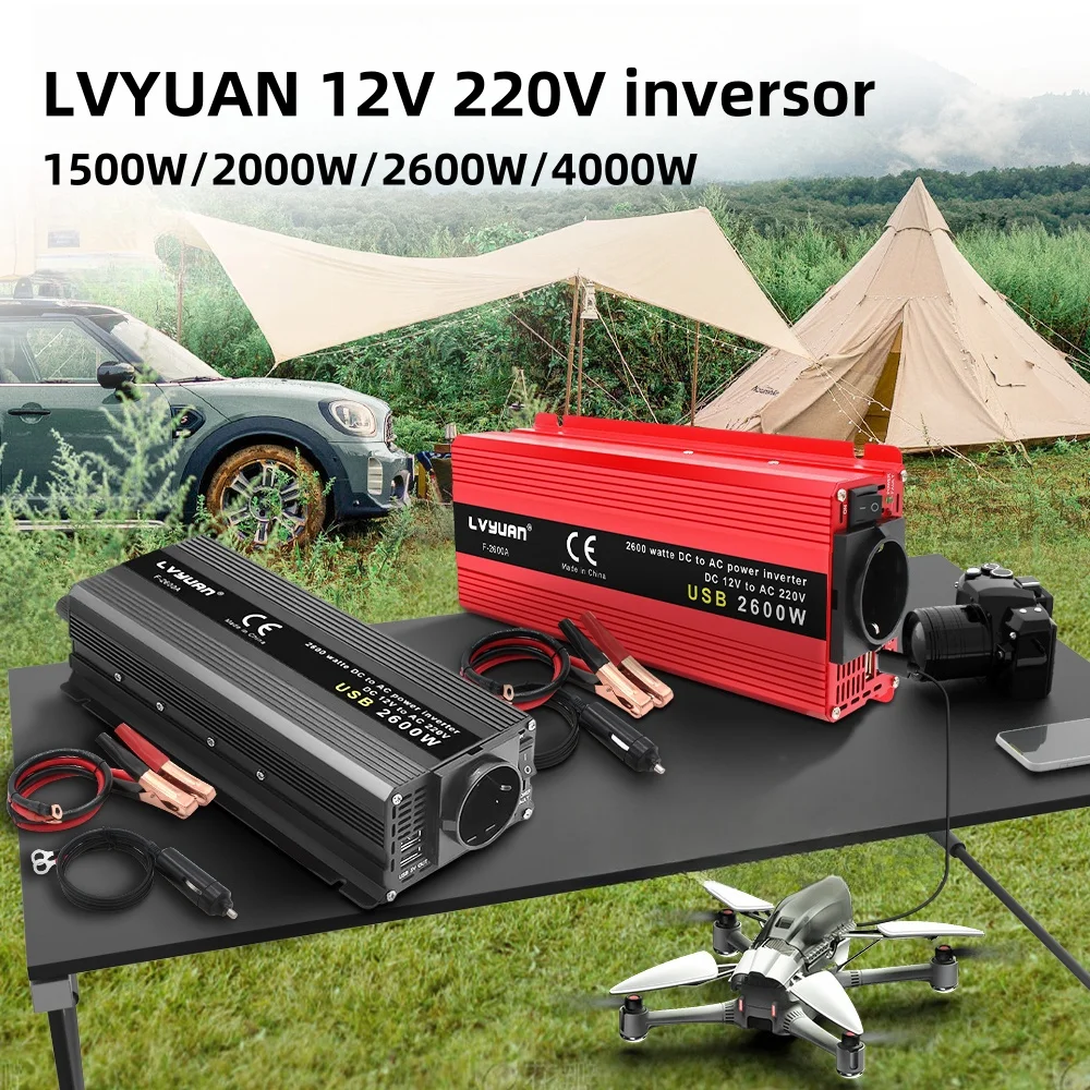 Car Inverter 1500W Power DC 12V to AC 230V Dual USB Charging Adapter Converter Solar Omvormer 12 Naar 220 Volt Europa